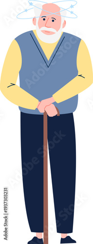 Elderly man with fatigue and disorientation. Dizziness head symptom