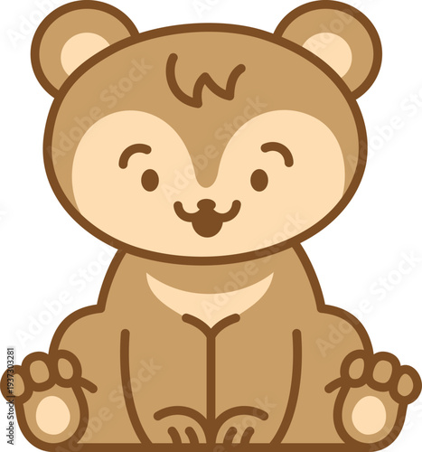 Bear in kawaii style. Sitting baby animal icon