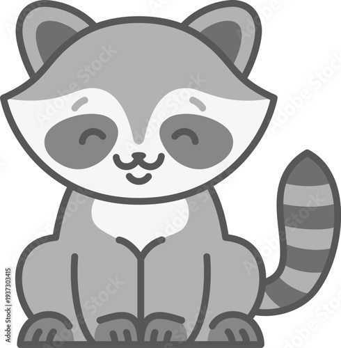 Baby raccoon cute icon. Happy animal drawing