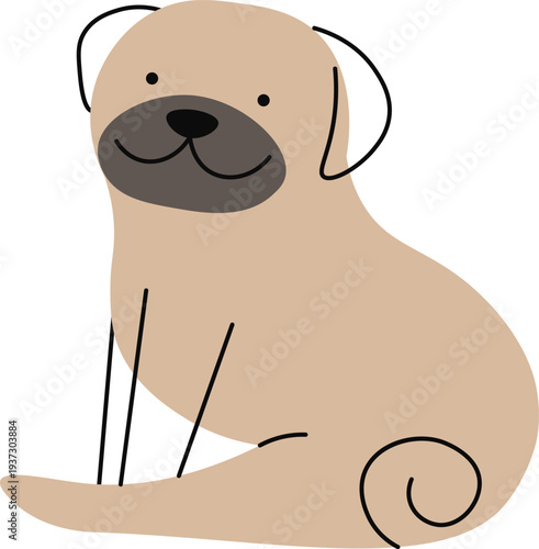 Cute pug doodle. Smiling dog mascot drawing