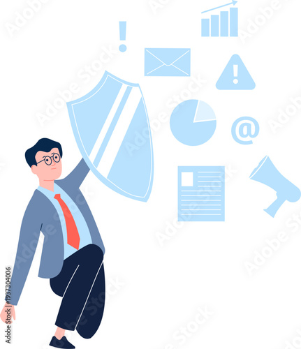 Man hide from information overload. Social media pressure