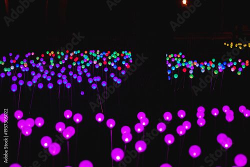 Colorful lights create a bright scene in a park at night during a festive event showcasing community creativity and spirit