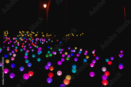 Colorful lights create a bright scene in a park at night during a festive event showcasing community creativity and spirit