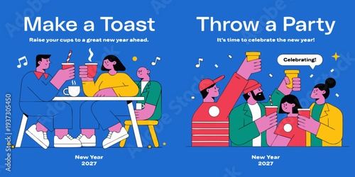 New Year 2027 Celebration – Toast & Party Illustration for Festive Gatherings, Social Events & Holiday Promotions
