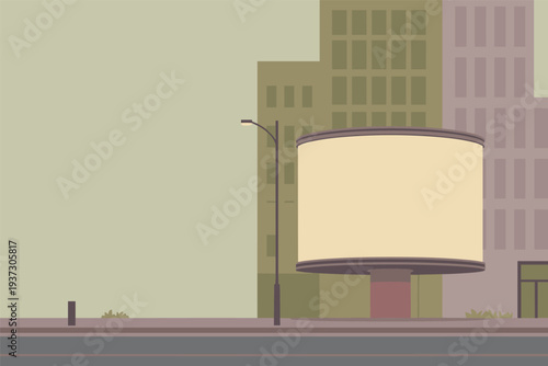 Blank billboard on city street with modern buildings, urban advertising concept