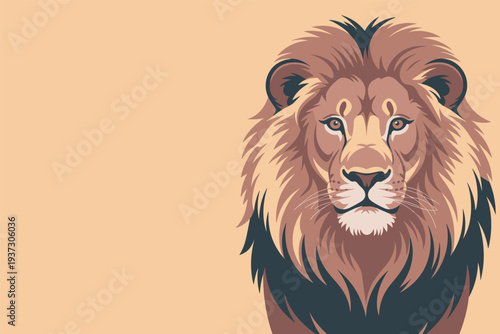 Majestic lion with powerful mane looking directly at viewer, wildlife strength concept