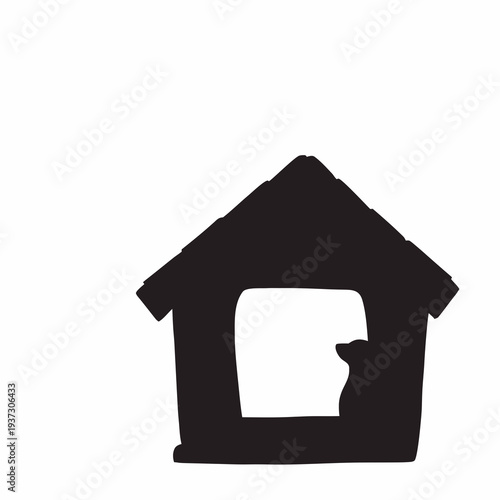 Dog sitting comfortably in a cozy doghouse outdoors