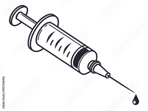 Medical syringe with needle injecting liquid drop