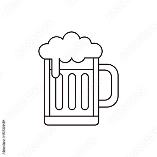 Beer mug with foam illustration on white background, a refreshing beverage for celebrations and parties, drink icon with bubbles and froth