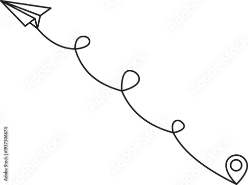 Paper airplane with a location pin icon at end of flight path