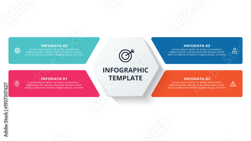 Essential infographic with 4 steps, options, parts or processes. Business data visualization.