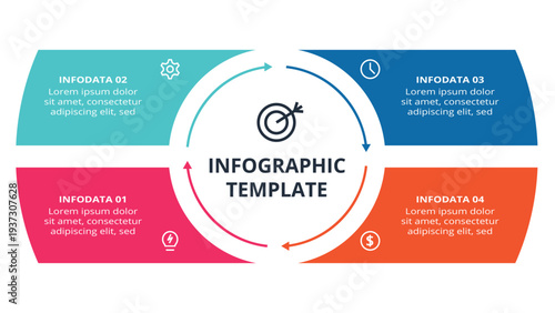 Essential infographic with 4 steps, options, parts or processes. Business data visualization.