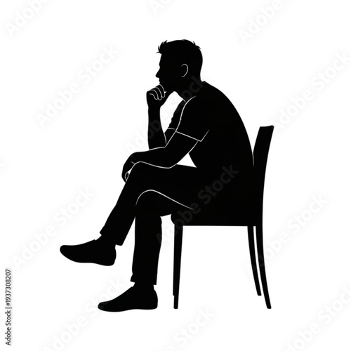 Man sitting on a chair thinking isolated on transparent background.