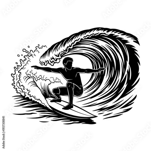 Man surfing on a wave board isolated on transparent background.