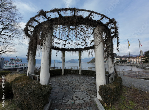 Gazebo on the public promenade along the lake in Laveno, Italy