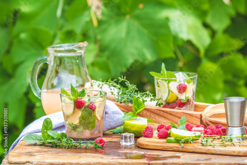 Red raspberry mojito cocktails refreshing summer drink