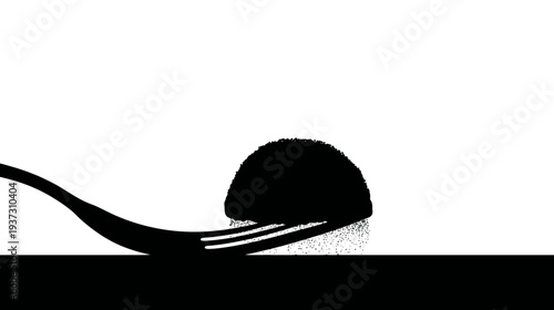 Silhouetted image of a textured food item impaled by a fork, against a stark black-and-white background