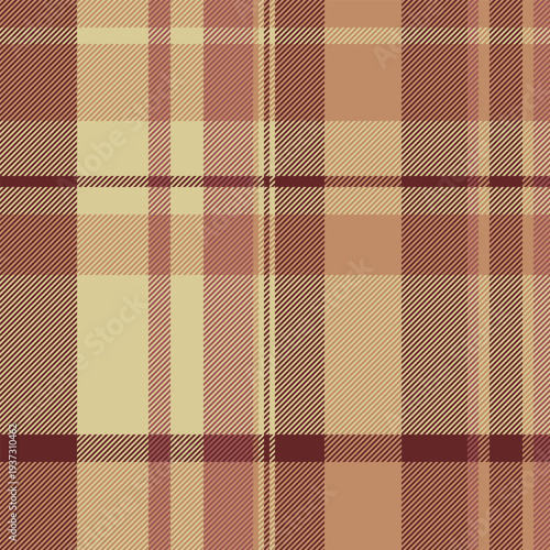 Colourful fabric check texture, doodle background pattern vector. Hounds tooth tartan textile plaid seamless in red and yellow colors.