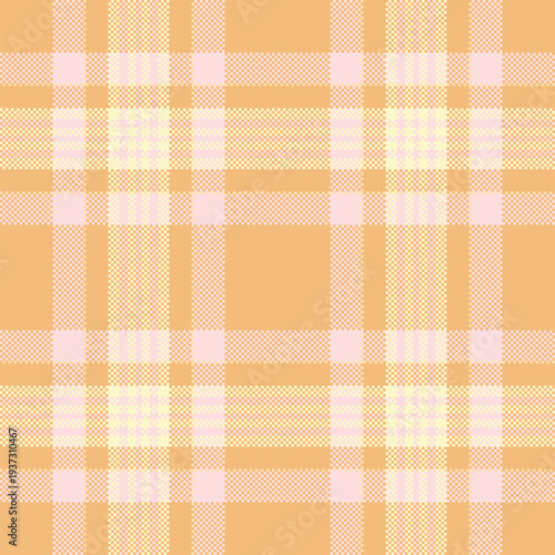 Scenery pattern textile texture, fashion check background tartan. Festive vector plaid fabric seamless in orange and light colors.