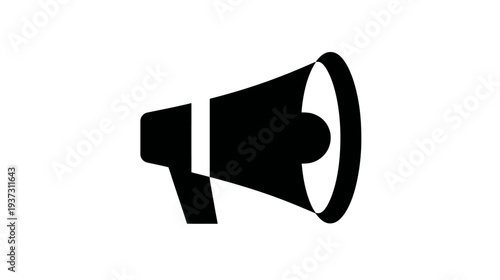 A simple, black and white illustration of a megaphone, isolated against a white background