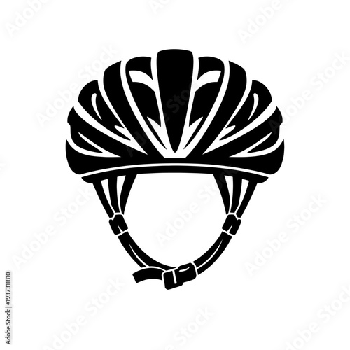 Black bicycle helmet icon. Essential, lightweight head protection for superior cycling safety. Advanced ventilation, secure, adjustable fit for road, mountain, urban biking. Ensures comfort, optimal p