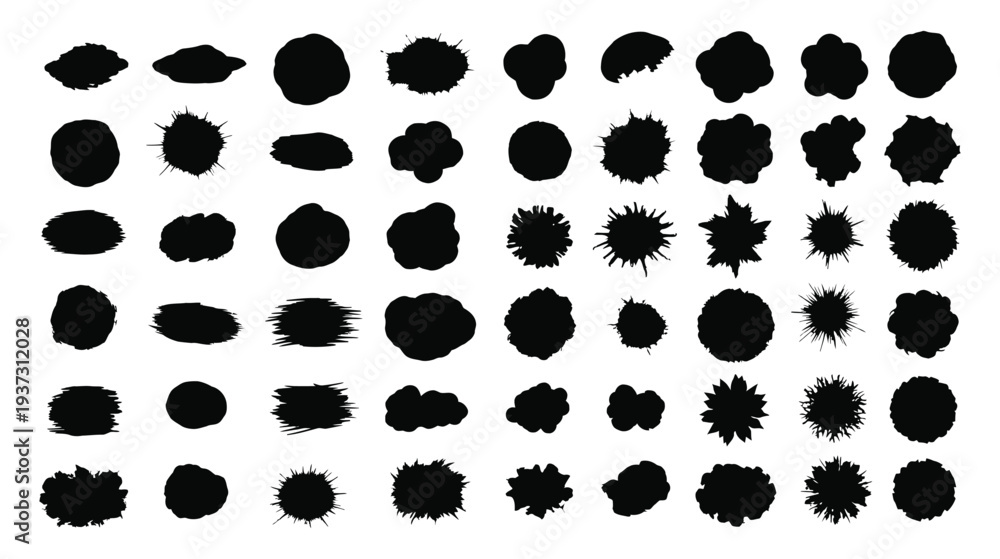 Fototapeta premium Collection of black inkblots on white background