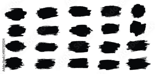 A collection of 20 black ink brush strokes on a white background
