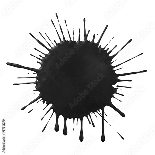 A dark gray splatter with radiating lines on a black background
