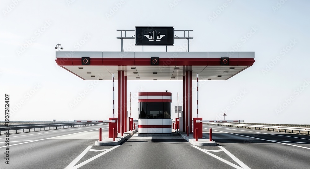 Fototapeta premium Highway Toll Booth Under Clear Skies Shows Modern Transportation Infrastructure