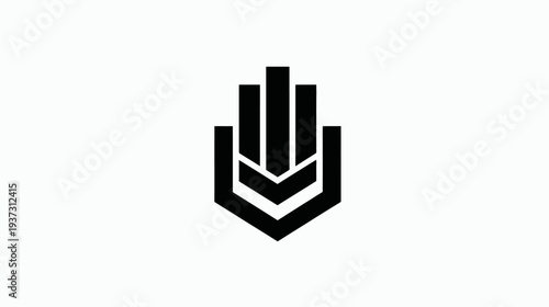 Black geometric logo design featuring a combination of lines and shapes, set against a white background