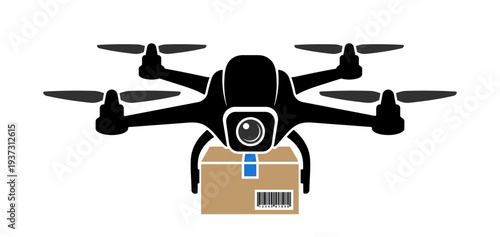 drone with delivery box and barcode, without background