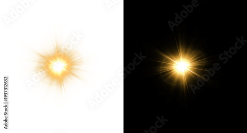 Foto Starburst PNG image shining with golden light and sun rays on black and transparent background