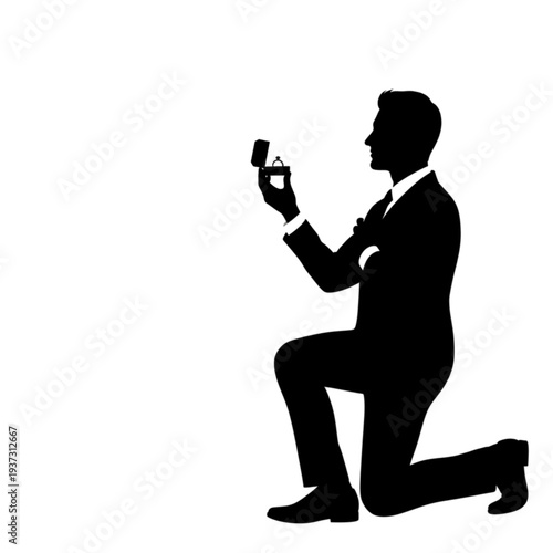 Man proposing with a ring box isolated on transparent background.