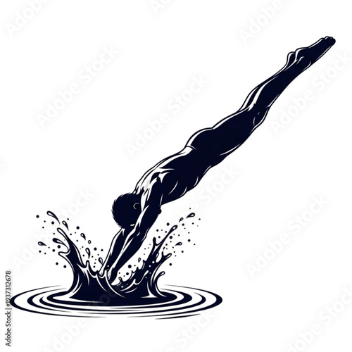 Person Diving into Water Silhouette Style isolated on transparent background.