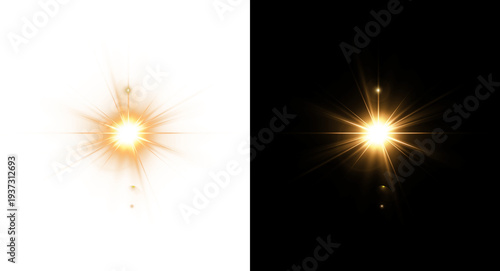 Cuadro en lienzo Bright yellow explosion of PNG sparks with hot rays and sunbeams on black and transparent background