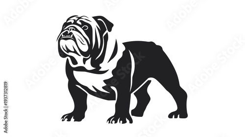 A simple black and white dog silhouette, a muscular breed, depicted with bold lines