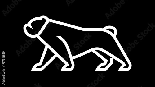 Simplified white line art illustration of a muscular, four-legged animal in a walking pose