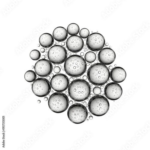 A cluster of white spheres on a black background