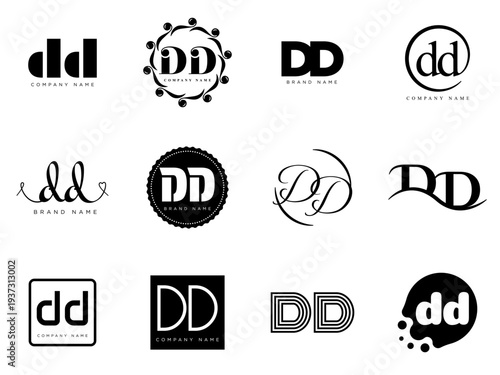 DD logo company template. Letter d and d logotype. Set different classic serif lettering and modern bold text with design elements. Initial font typography.