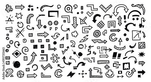 Collection of various symbols icons and glyphs in black and white