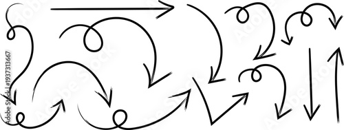 A complex network of arrows and curved lines in a black and white diagram