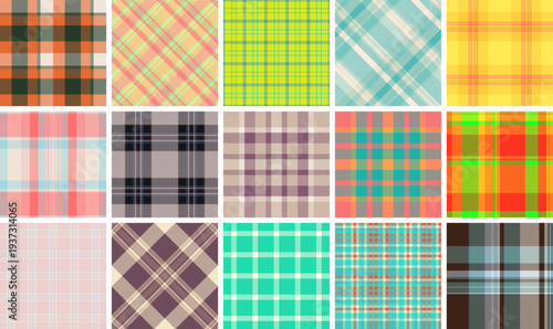 Seamless plaid pattern pack created for DIY projects. This tartan vector set suits scrapbooking, cards, and handmade crafts. Perfect for creative designers.
