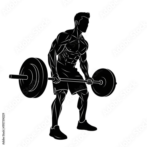 Man lifting weights in gym isolated on transparent background.