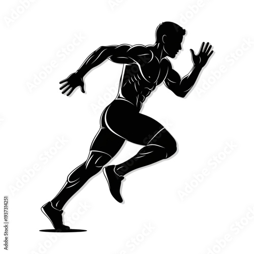 Man Running in Athletic Stance Fast isolated on transparent background.