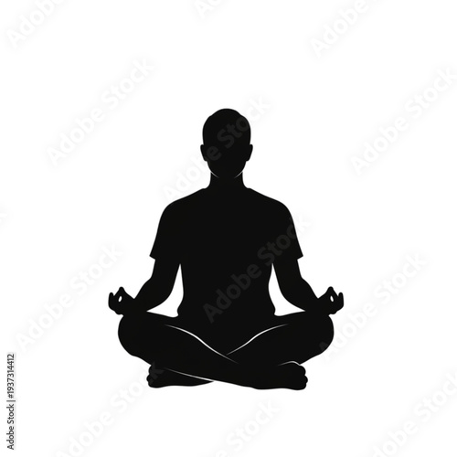 Man meditating in lotus position silhouette isolated on transparent background.