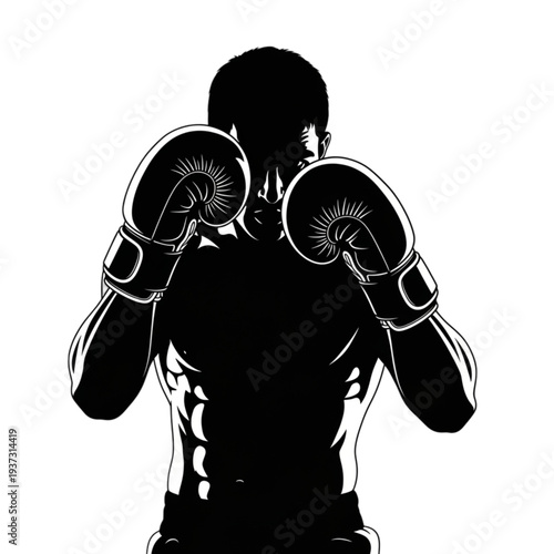 Man Wearing Boxing Gloves Ready isolated on transparent background.