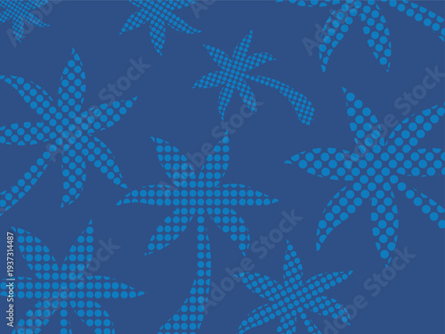 Abstract palm tree pattern with blue halftone dots arranged in repetitive tropical design for summer textile background graphic print element exotic botanical wallpaper, decorative summer illustration