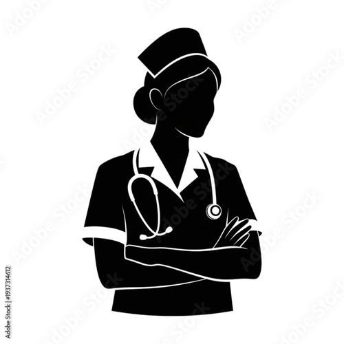 Nurse in uniform with stethoscope isolated on transparent background.
