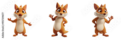 Three Cute Orange Fox Characters with White Bellies and Expressive Poses Isolated on White Background PNG for Kids Forest Animal Wildlife Illustration Design Set