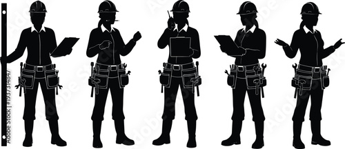 Construction, Worker, Silhouette, Toolbelt, Hardhat, Labor, Pose, Equipment, Task, Manual, Icon, Graphic, Industrial, Build, Design, Figure, Work, Safety, Gesture, Illustration